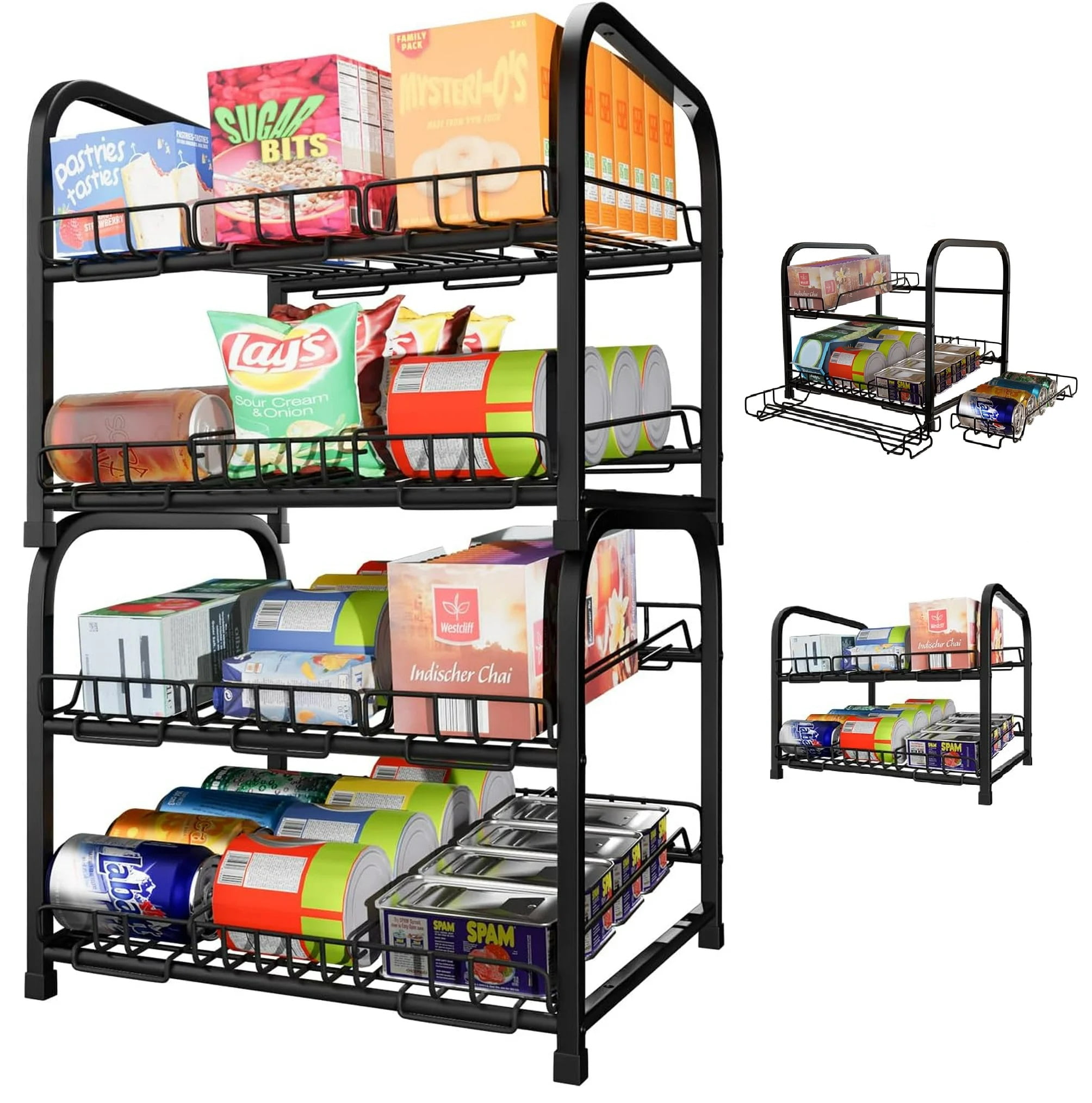 4 Tier Stackable Can Rack Organizer/2 Pack 2tier Can Rack for