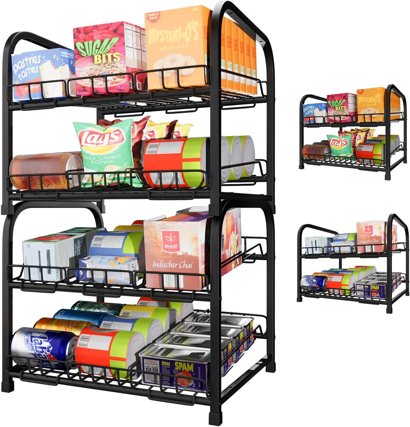 decobros supreme stackable can rack organizer, chrome finish