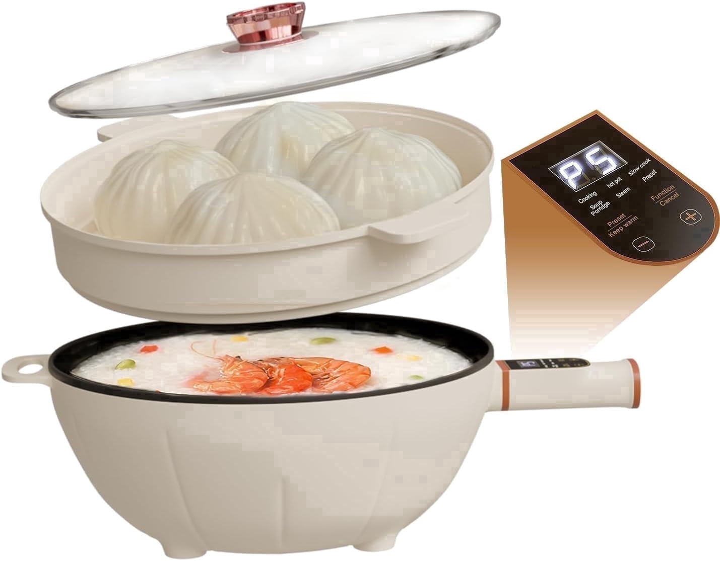 4L Electric Hot Pot with Steamer, 1000W Non-Stick Frying Pan, Multi ...