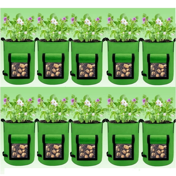 NUNET 7 Gallon Grow Bags with Roll-up Access Flaps Reinforced Handles, (10 Count)