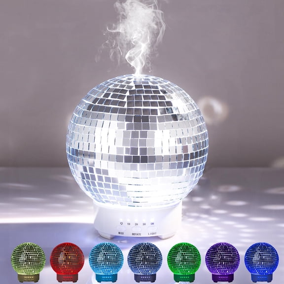 NUNET Rotating Disco Ball Essential Oil Diffuser, Color Changing Ultrasonic Aromatherapy Humidifier with 7 LED Lights, Silver
