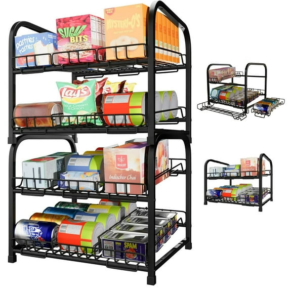NUNET Stackable 4-Tier Metal Storage Organiser Rack, Black