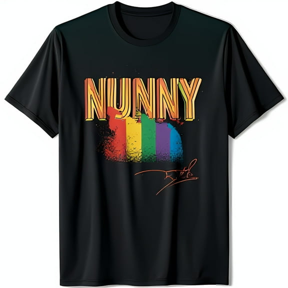 NUNNY Black T-Shirt with Colorful & Splatter Design Unique Signature Style