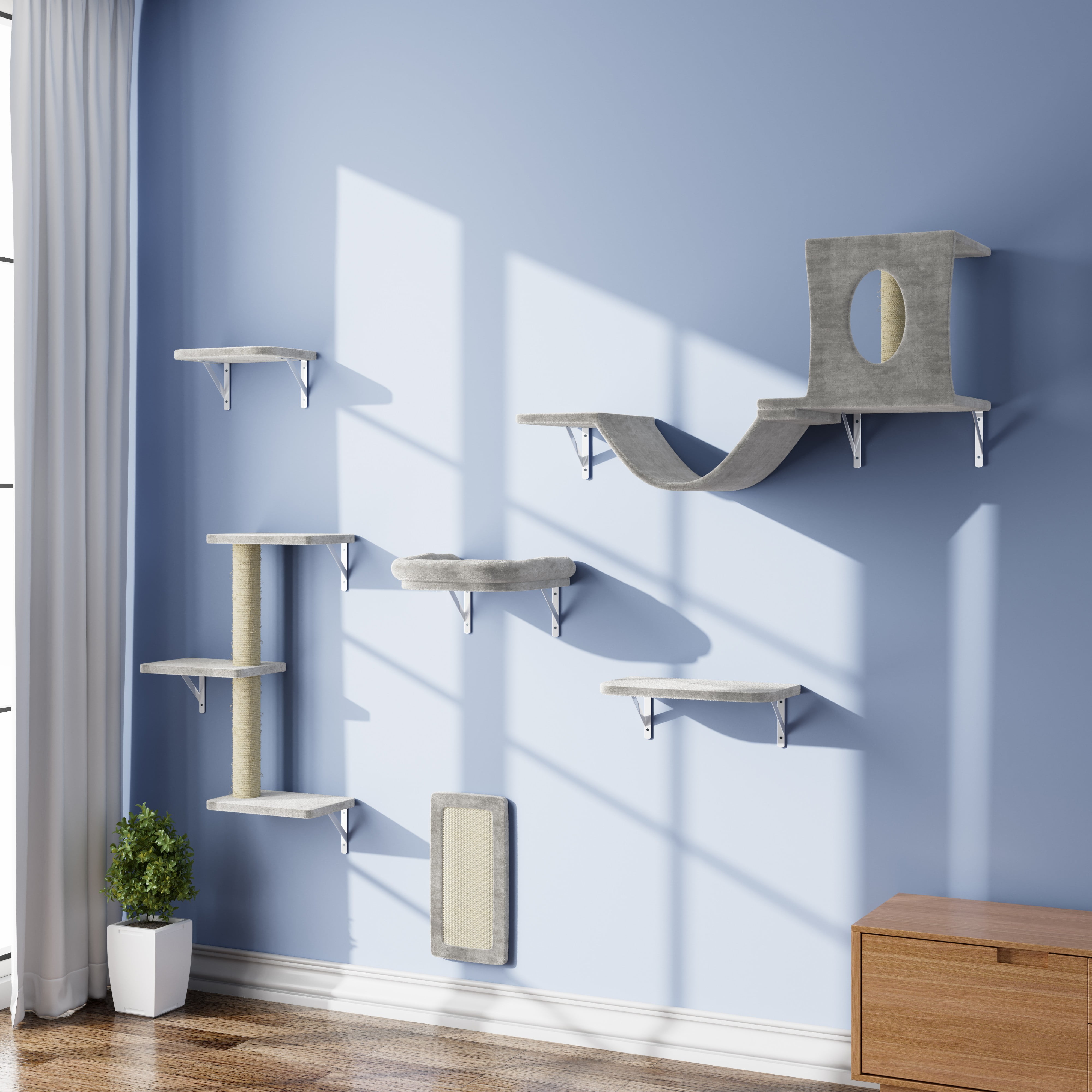 NUNU LAB Cat Wall Shelves, 6 Pcs Luxury WallMounted Cat Climber Set