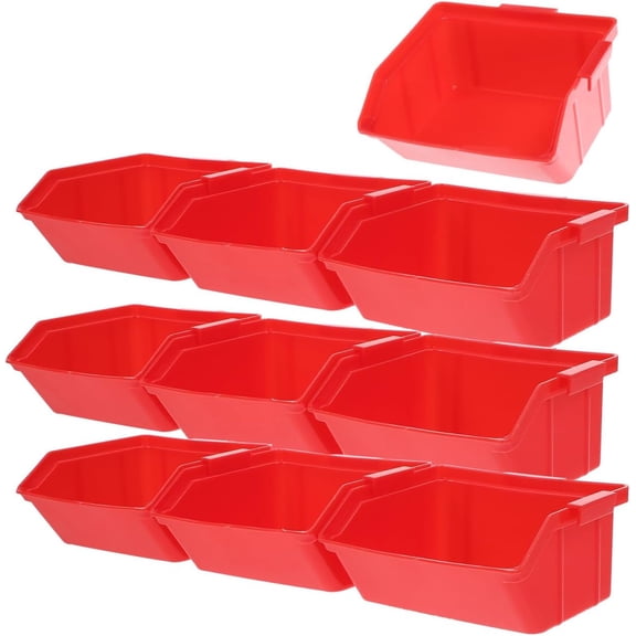 NUOBESTY 10Pcs Stackable Garage Storage Bins Stacking Containers Plastic Storage Bin Package Storage Box Plastic Box Storage Container (Red)