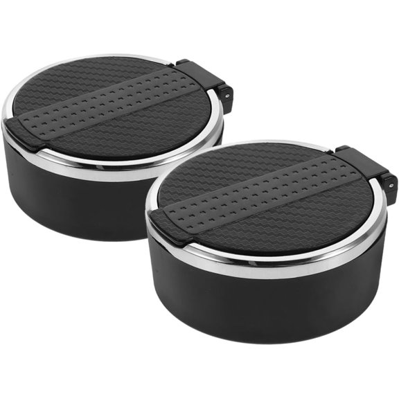 NUOBESTY 2pcs Car Ashtray with Lid Smokeless Vehicle Cup Ash Tray Carbon Fiber Design Small Car Interior Trash Can for Travel Office Home Use