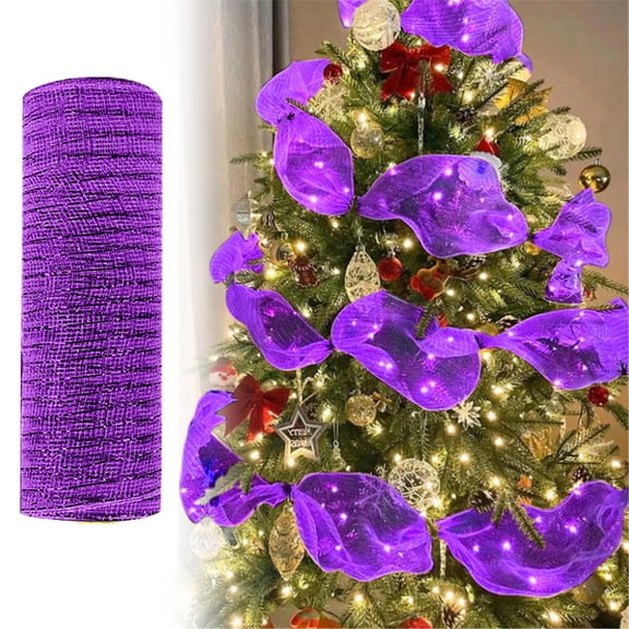 NUOKO 1 Roll 10.23 Inch X 10 Yards Christmas Ribbon Sequin Surface Xmas Tree Garland DIY Mesh Ribbon Webbing Home Decor for Indoor, Purple