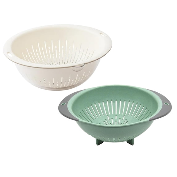 NUOKO 2Pack Round Plastic Colander, Large Capacity Kitchen Drain Strainer Basket with Anti-Slip Feet for Fruits, Vegetables and Food Washing