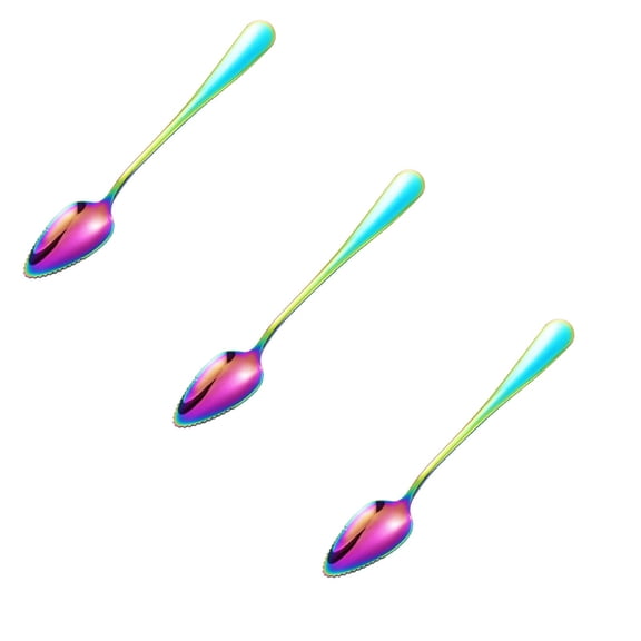 NUOKO 3 PCS Stainless Steel Grapefruit Spoon with Titanium Plating, Grapefruit Utensil Set, Serrated Edges Spoon Rainbow Kitchen Tool, Non-stick Plating for Kiwi, Dessert, Apple