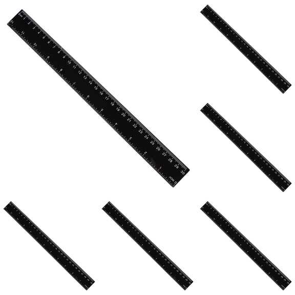 NUOKO 5 Pack 30cm Black Straight Plastic Measuring Ruler, Dual Centimeter Scale Drafting Straightedge, for Homework Artist Designer Sketch Drafting Indoor Measuring Layout Work