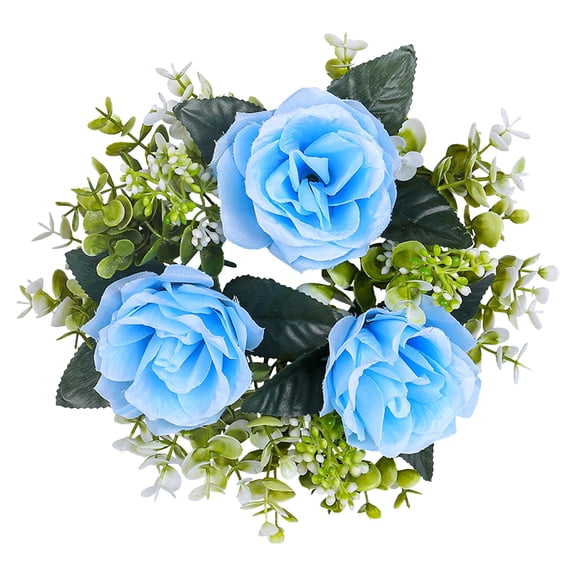 NUOKO Artificial Flower Candle,Rings Wreath for Table Decor Lifelike Floral Garland for Candle Holders Color for Weddings and Home Centerpieces Blue