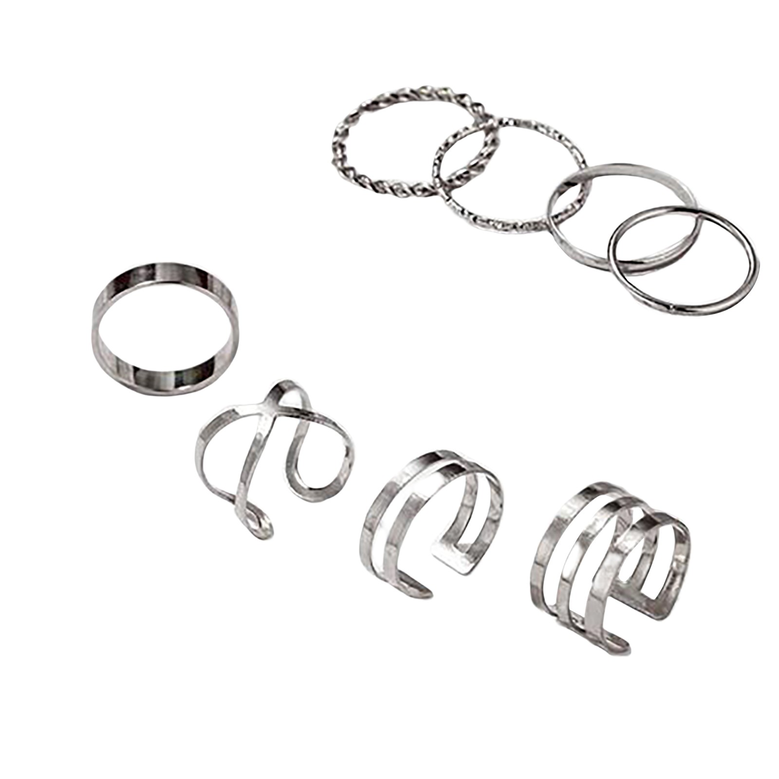 NUOKO Finger Ring 8 Pcs Women Rings Set Silver Rings Set For Women Girls Vintage Stackable Boho Finger Rings