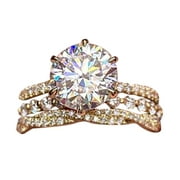 NUOKO Finger Ring Gold Diamond Zircons Engagement Three Piece Commemorative Ring