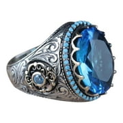 NUOKO Finger Ring Large Saphire Ring, Round Blue Gemstone Ring, Vintage Ring, Diamond Ring, Gift Ring, Peacock Shape, Peacock Ring,Diamond Ring, Big Diamond Ring