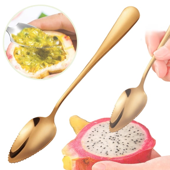 NUOKO Grapefruit Spoon Stainless Steel Fruit Spoon, Stainless Steel Spoon, Serrated Edge Ice Cream Scrape Cut Spoons for Fruit Dessert Cheese Vegetables Kitchen Tool with Non-stick Plating