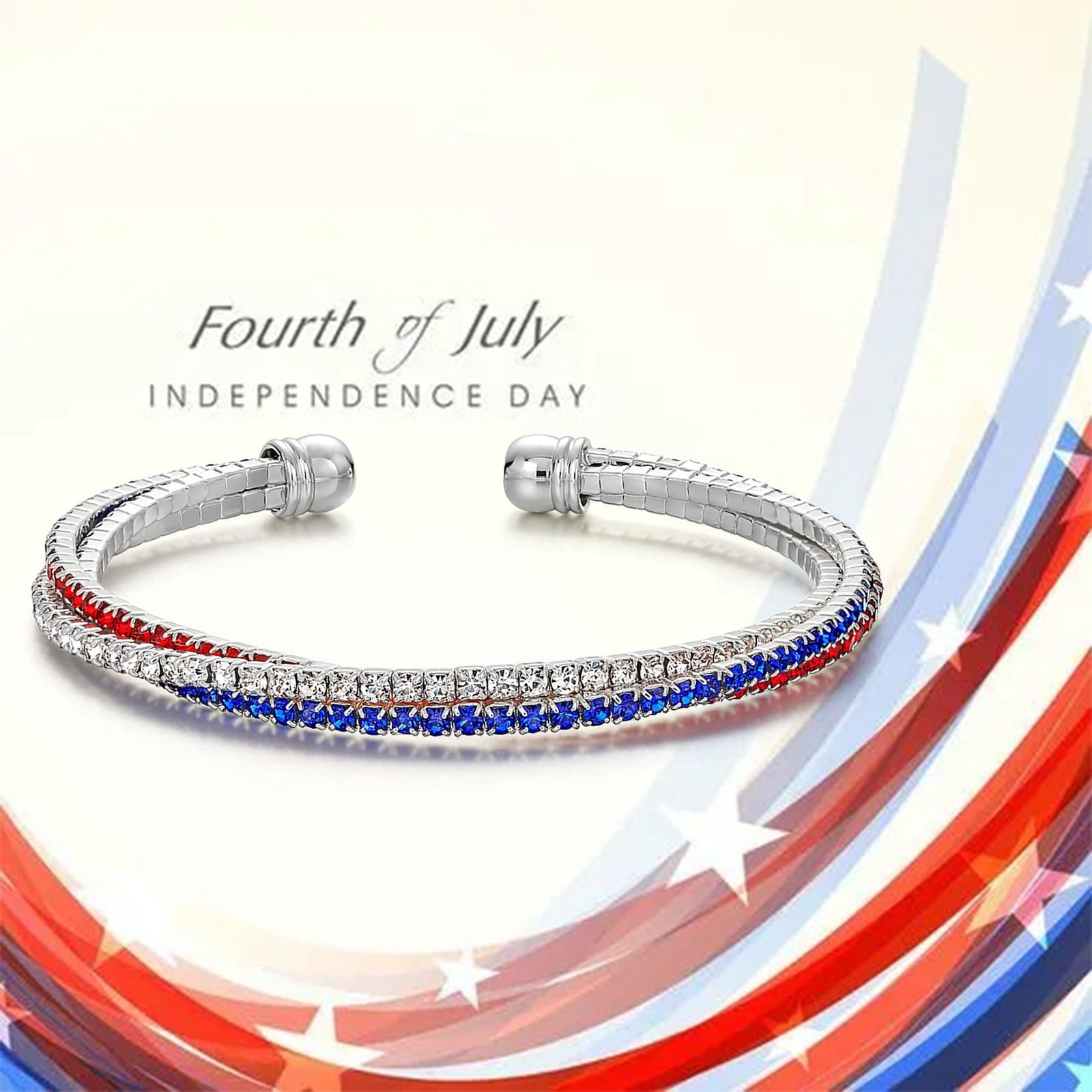 NUOKO Independence Day Bracelet 4th Of July Earrings USA American Flag Bracelet Patriotic Rhinestone For Women Girls Jewelry Gift