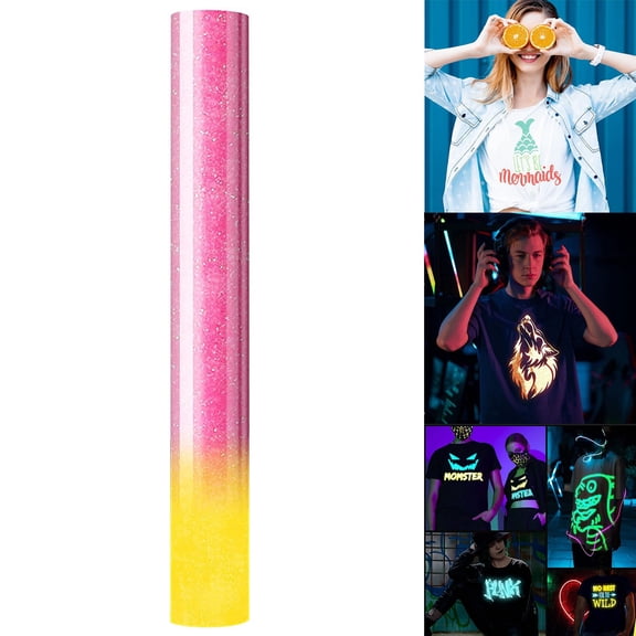 NUOKO Luminous Glow-in-The-Dark HTV Bundle Glitter HTV Sheets Easy Weed & Cut Heat Transfer Vinyl, Mixed Color Sparkle Iron on Vinyl for T-Shirts, DIY Crafts