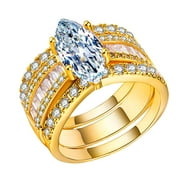 NUOKO Luxury Inlaid Drop Gemstone Rhinestones 3 Piece Ring Wedding Ring Jewelry Gift