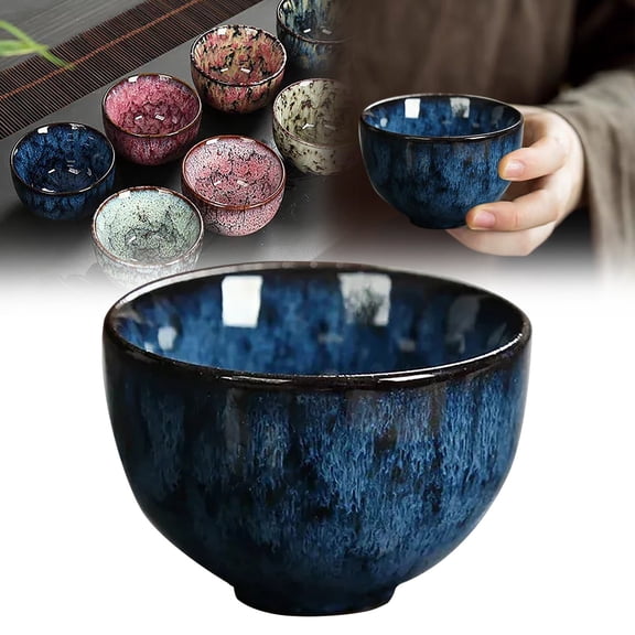NUOKO Porcelain Art Style Kung Fu Retro Kiln Transformation Drinkware Water Cup Tea Bowl Ceramic Teacup Small Dessert Appetizer Serving Bowl for Fruit, Pasta, Salad, Noodle, Dishwasher Safe
