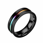 NUOKO Titanium Steel Black Color Two-Tone Ring Stainless Steel Couple Ring Size 6-10