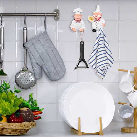 Toyandona Kitchen Hooks Chef Shape Assorted Color Resin No Drilling 1Pair