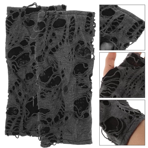 NUOLUX 1 Pair Punk Fingerless Gloves Dark Grey Polyester Arm Gloves For Mummy Costume Women