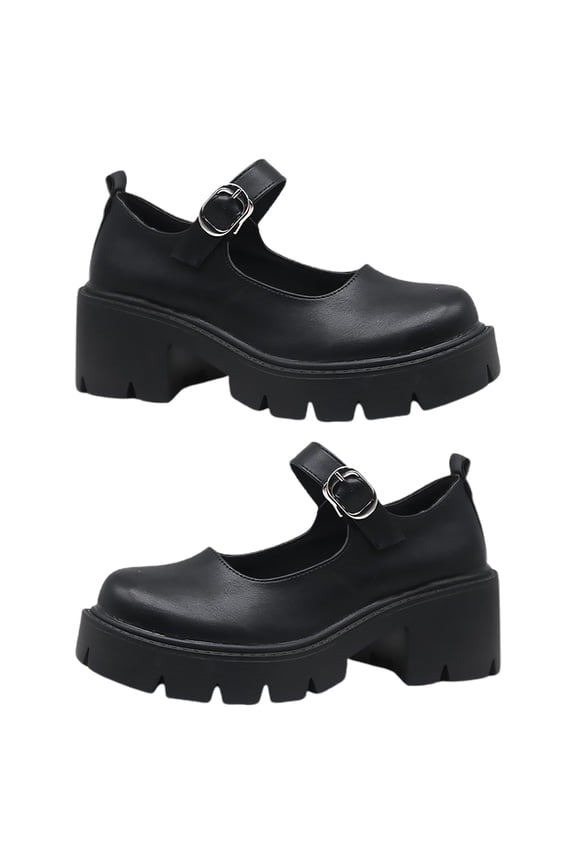 Women's Stylish Black Chunky Heel Shoes, Comfortable and Easy to Wear, 1 Pair