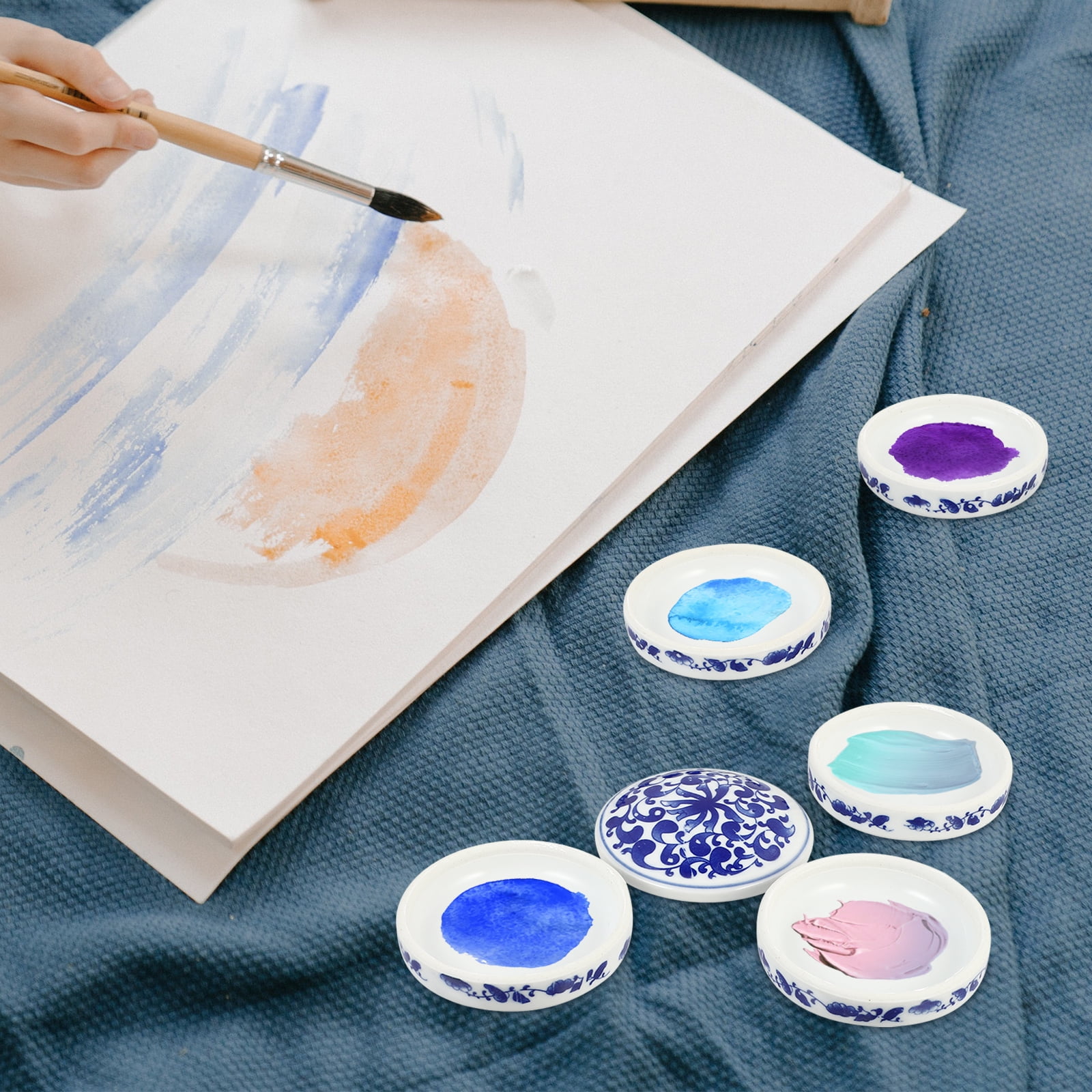 Ceramic Watercolor Palette Tray, Stackable 5-Layer Paint Mixing Trays with Cover Lid for Watercolor Painting, 3.34 x 3.14 Inch