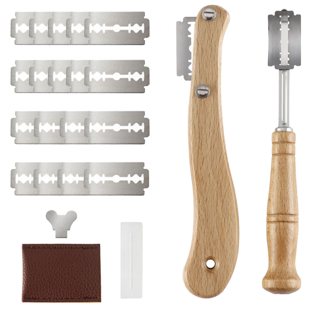 NUOLUX 1 Set Bread Lames Wooden Handle Dough Slashing Tools Pizza Lames