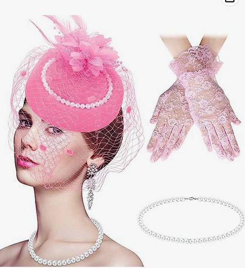 NUOLUX 1 Set Fascinator Hat Necklace Set Tea Party Hat And Gloves Set