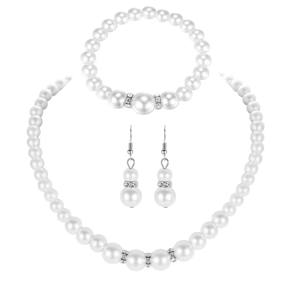 NUOLUX 1 Set Pearl Necklace Earring Bracelet Bride Wedding Jewelry Kit
