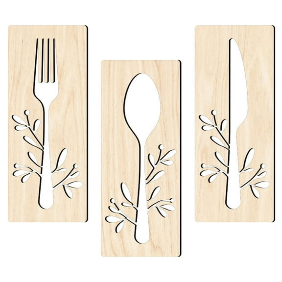 NUOLUX 1 Set Wooden Fork Spoon Cutter Sign Wall Decor Beige Cutout Rustic Atmosphere For Kitchen