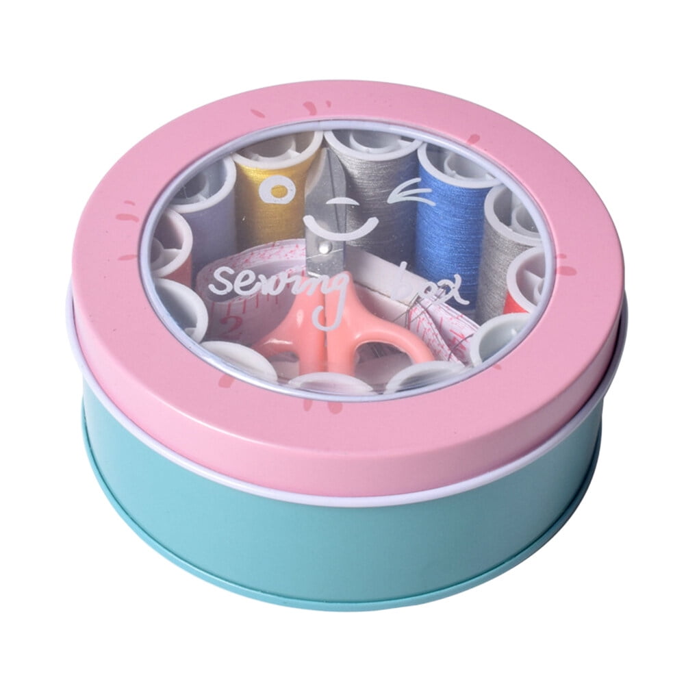 NUOLUX 1 Set of Round Iron Sewing Thread Case Needle Thread Tape