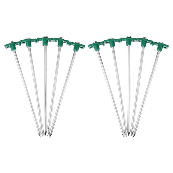 Tineasur 10Pcs Green Steel Tent Pegs Rust Proof Strong Durable Stakes for Outdoor Camping