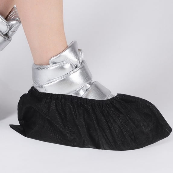 NUOLUX 100-Pack Black Disposable Non-Woven Shoe Covers, Thick Non- Foot Covers for Household and One-Time Use