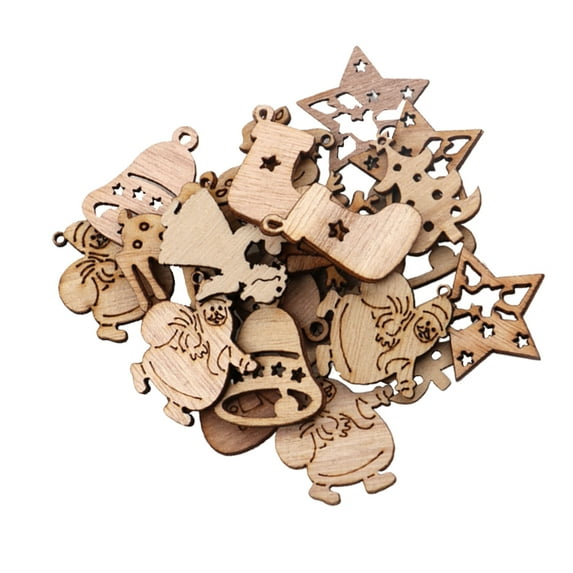 NUOLUX 100Pcs Christmas Wooden Slices Vintage Cartoon Hanging Pendant Christmas Ornaments Mini Wooden Chips
