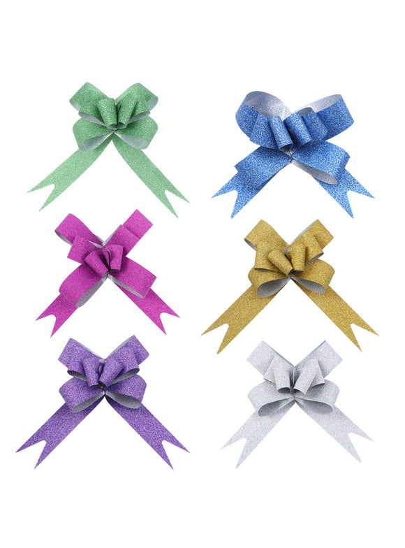 NUOLUX 100pcs 18mm Glitter Pull Bows Gift Knot Ribbons String Bows for Gift Wrapping Flower Basket Wedding Car Decoration (Assorted Colors)