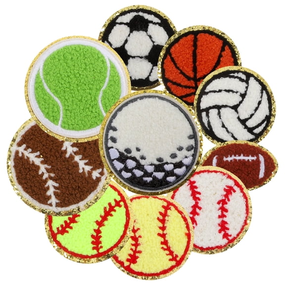 NUOLUX Sports Themed Chenille Patches Assorted Colors - Perfect for Hats, Bags, Jackets, and More 10Pcs