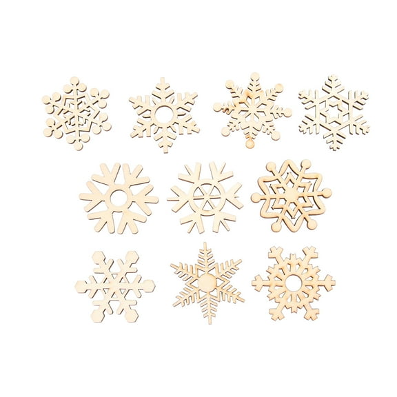 Homoyoyo 10Pcs Wooden Snowflake Ornaments for Christmas Tree Decoration Craft Supplies