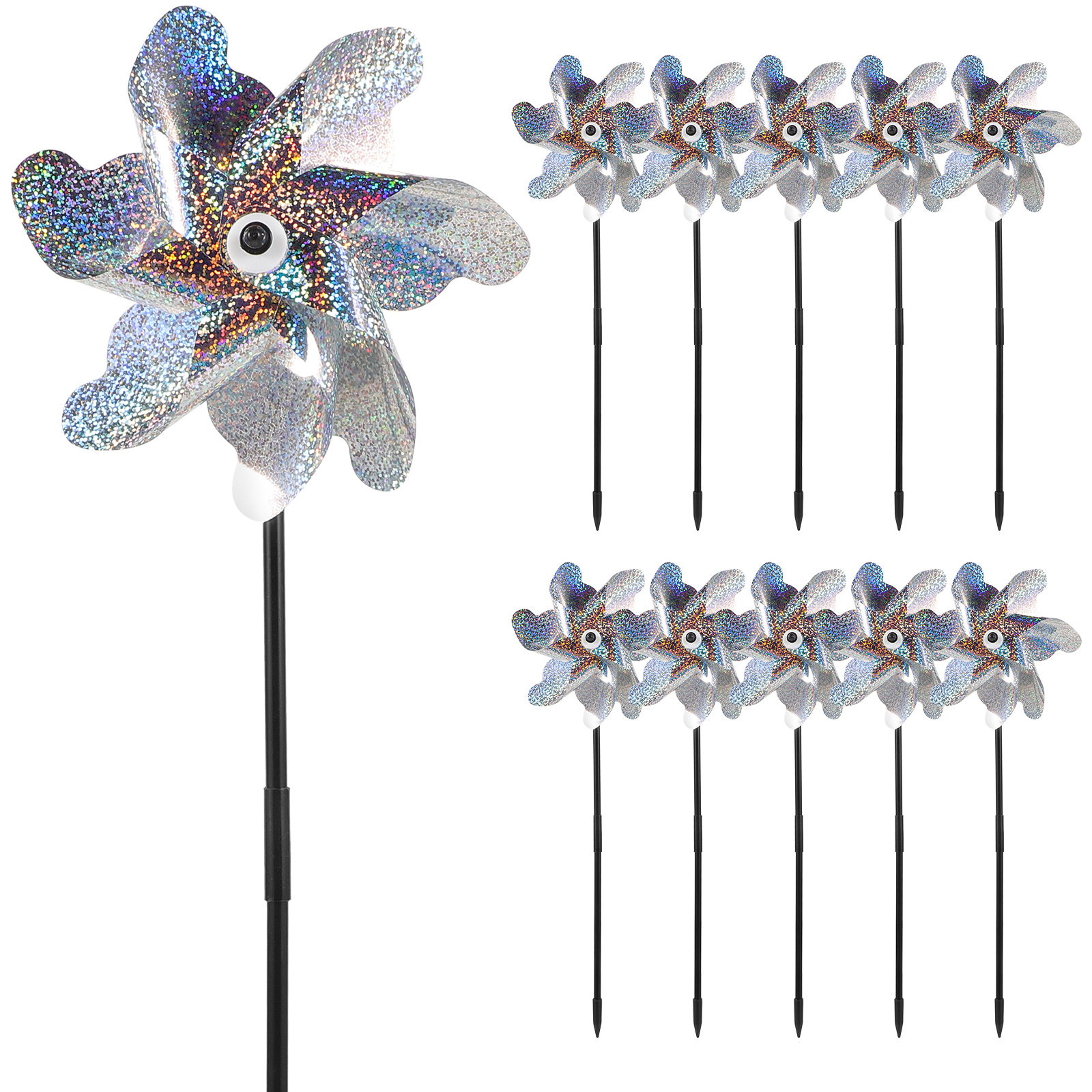 NUOLUX 10pcs Garden Wind Spinners Bird Pinwheels Bird Deterrent