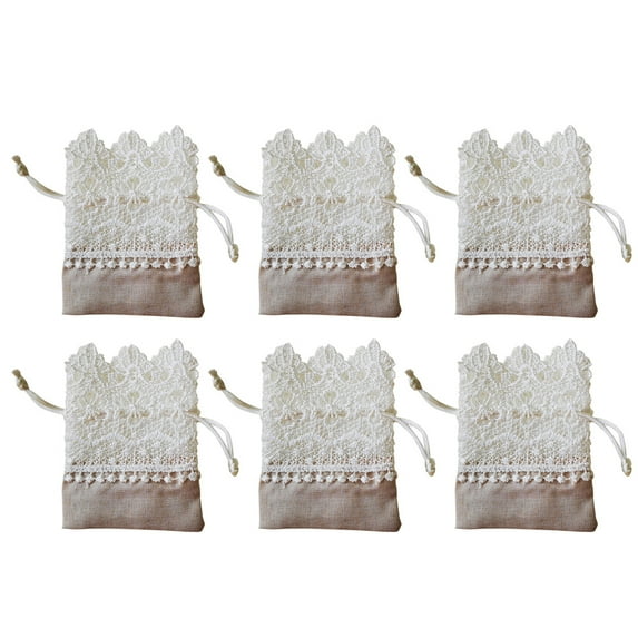 Tineasur 10pcs Drawstring Jewelry Bags Beige Luxury Design Stylish Pouches for Women Storage