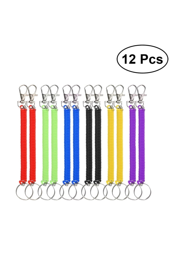 12-Pack Colorful Spiral Keyrings with Stretchy Plastic and Retractable Spring, Key Holder, Assorted Random Colors