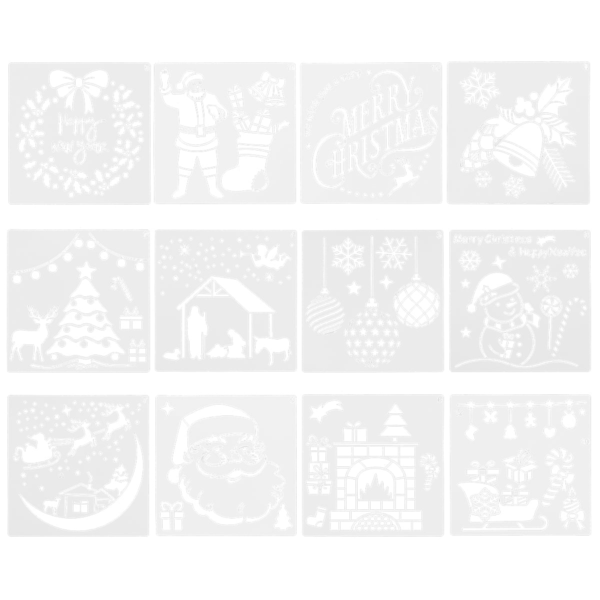 NUOLUX 12 Sheets Painting Stencil Christmas Theme Template Drawing Spraying Stencil
