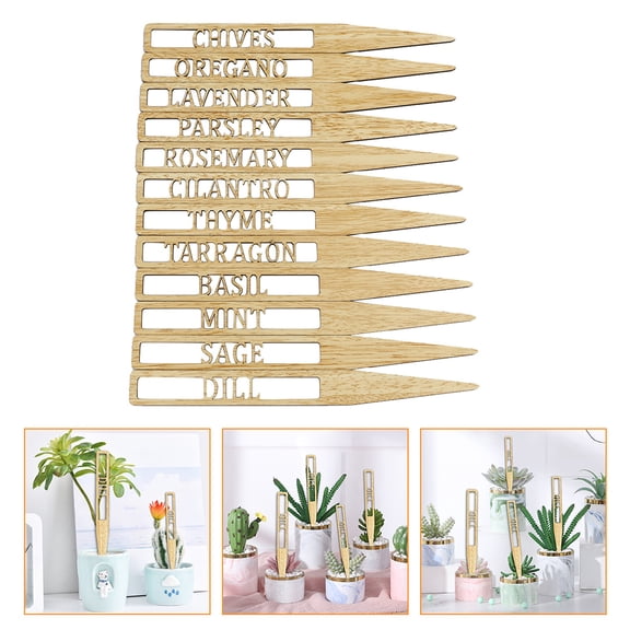 NUOLUX 12-Pack Indoor Plant Labels Wood Stakes Khaki 10 x 1 Inch Garden Markers for Herb Flower Pots