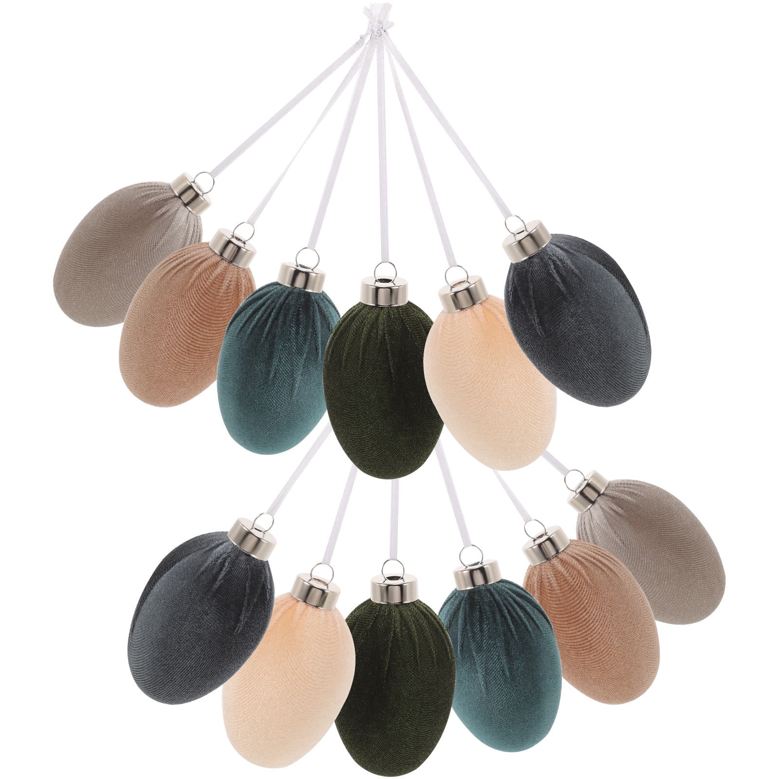 NUOLUX 12Pcs Assorted Color Easter Egg Hanging Ornaments Velvet Easter Decor for Festival