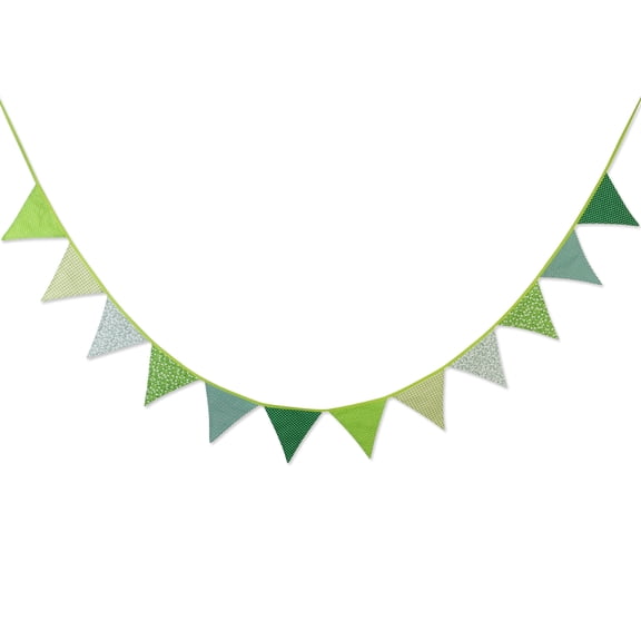 NUOLUX 12Pcs Vintage Green Triangle Flags Cotton Garland Pennant for Holiday and Wedding