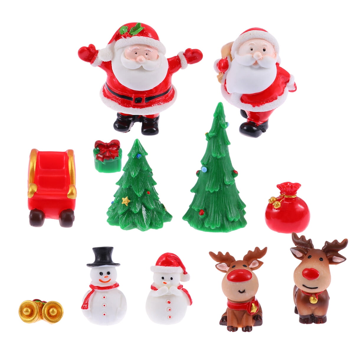 UDIYO 2pcs Christmas Miniature Ornaments , Resin Mini Christmas Ornaments  Santa Claus Snowman Christmas And Other Animals Figurines Decoration for