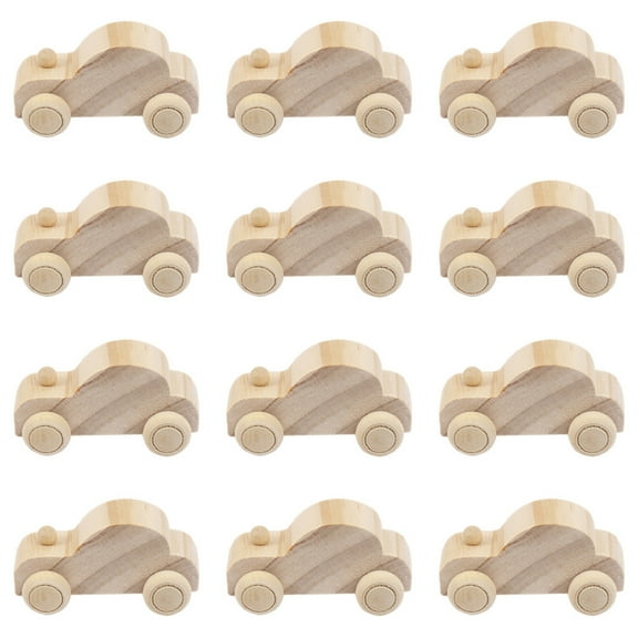 NUOLUX 12pcs Wooden DIY Car Toys Unfinished Car Toys Paintable Car Crafts Kids Graffiti Car Toys