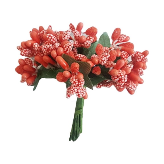 NUOLUX 12pcs/bunch Mini Artificial Pip Berry Picks Fruit Flower Stamens for DIY Wedding Christmas Garland Box Scrapbooking Decoration (Orange)