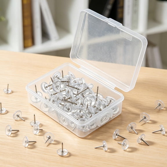 NUOLUX 150Pcs Clear Plastic Thumb Tacks for Wall Hanging and Office Use with Reusable Design